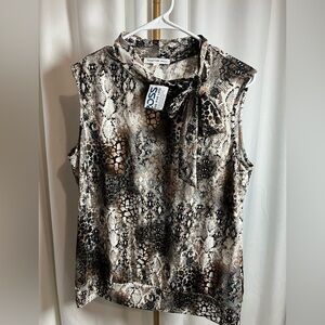 Perseption Concept Animal Print Sleeveless Tie Front Blouse